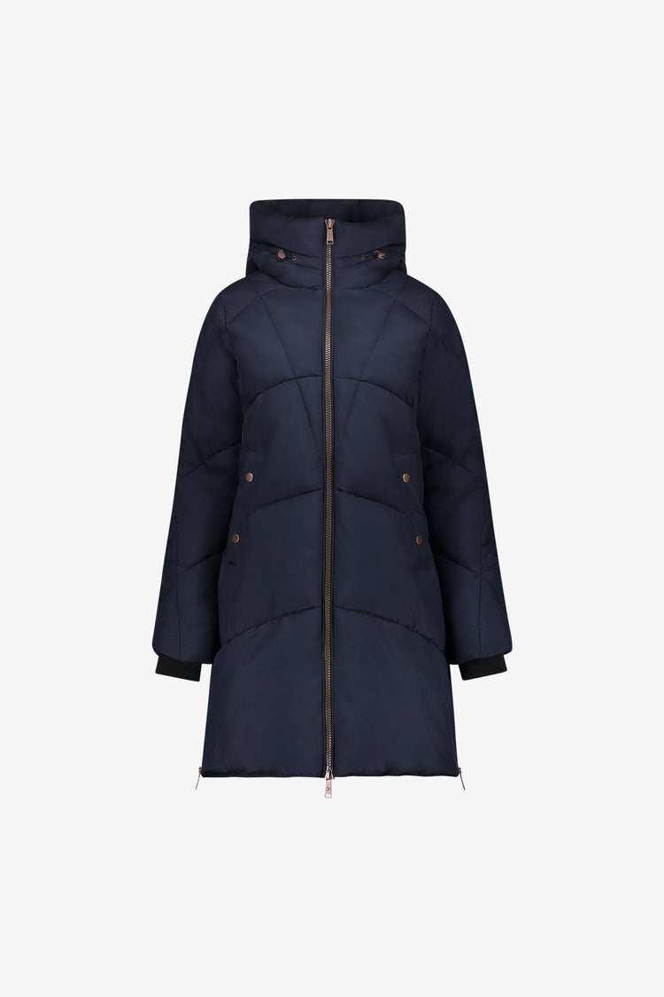Geisha lange gewatteerde winterjas met koperkleurige details