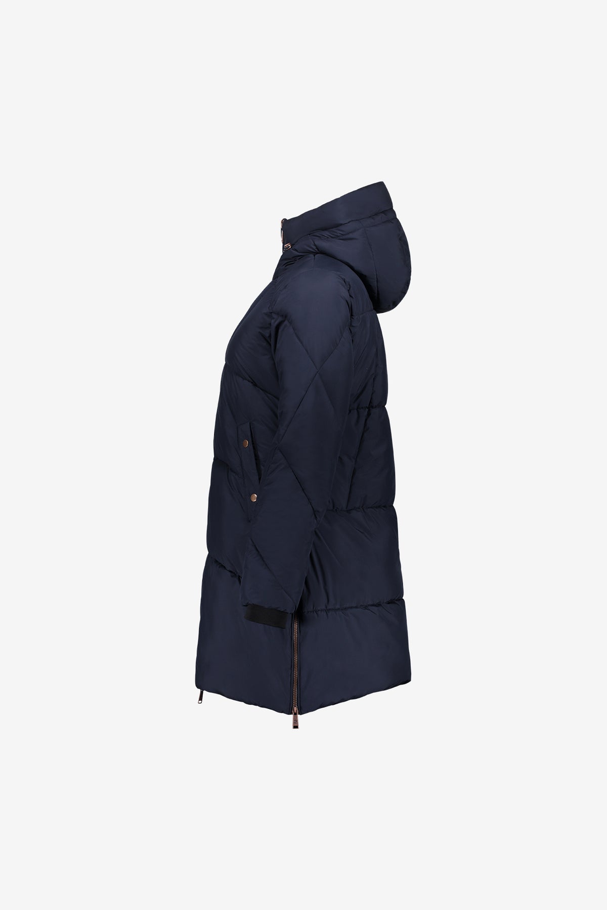 Geisha lange gewatteerde winterjas met koperkleurige details