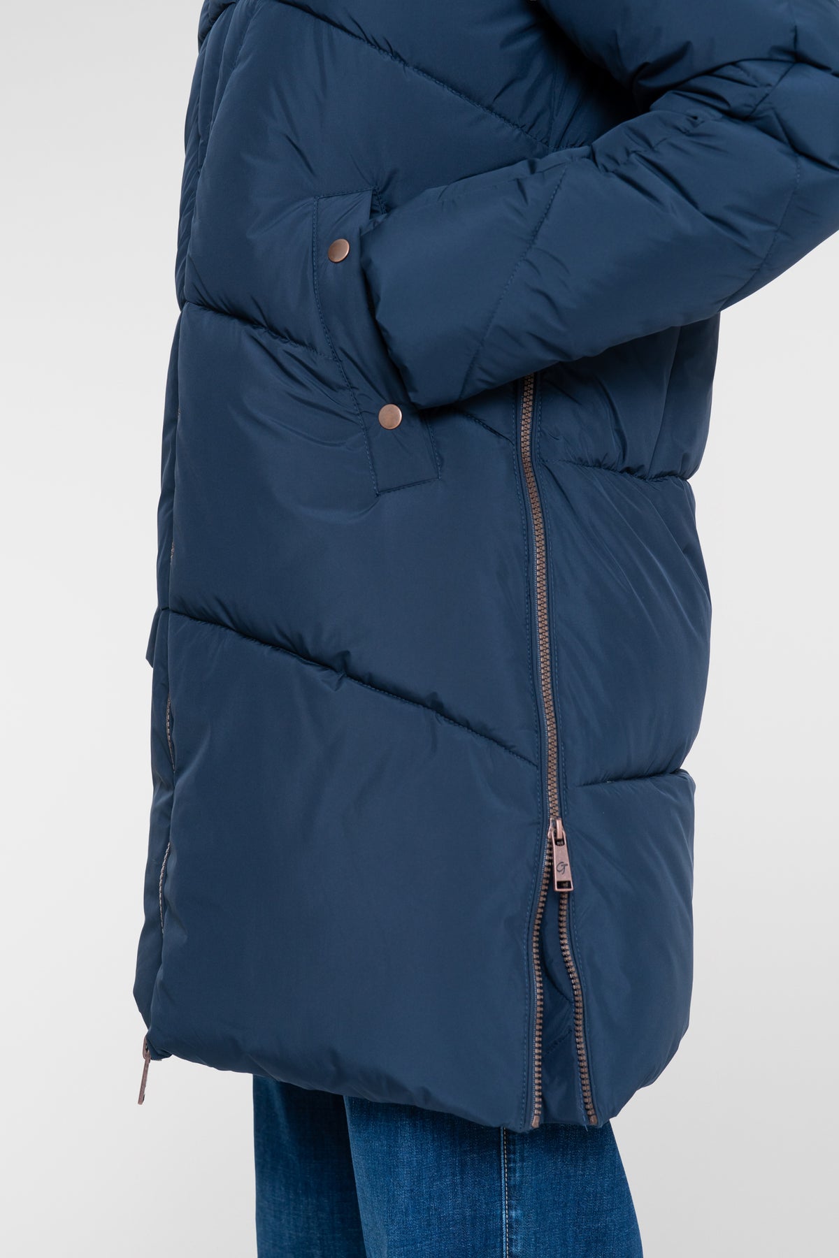 Geisha lange gewatteerde winterjas met koperkleurige details