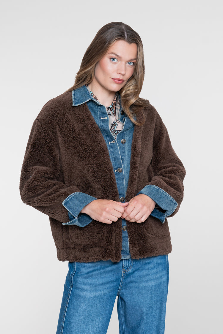 Geisha teddy jacket met denim