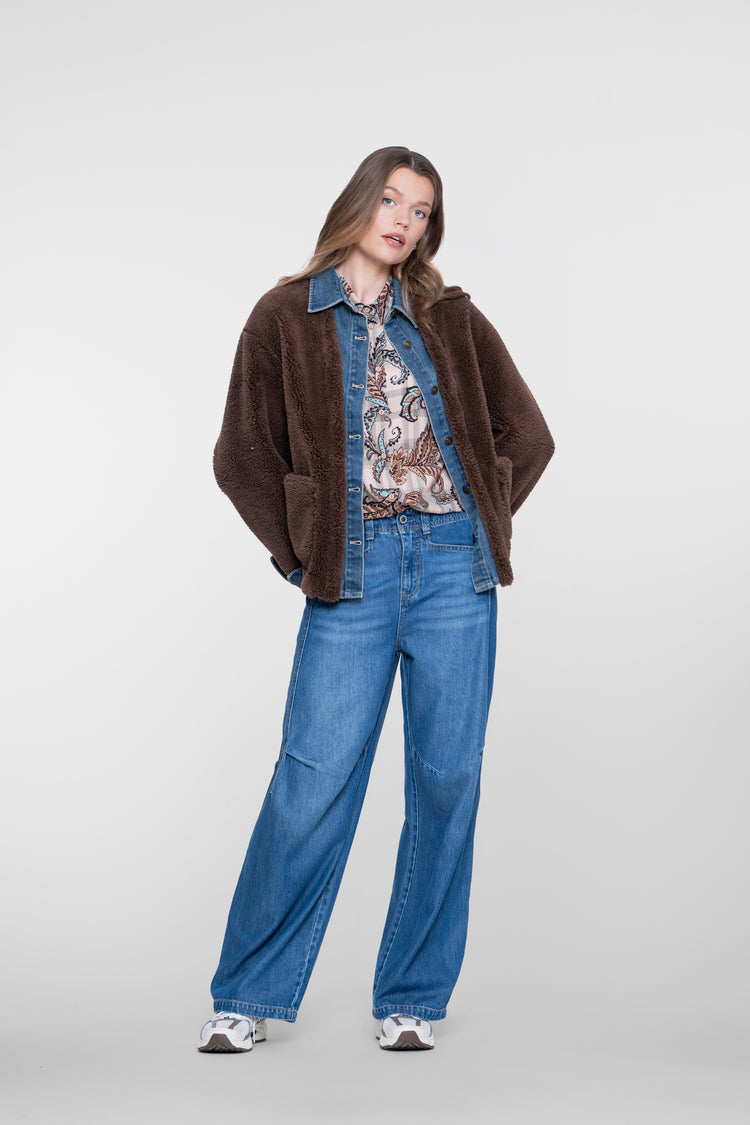 Geisha teddy jacket met denim