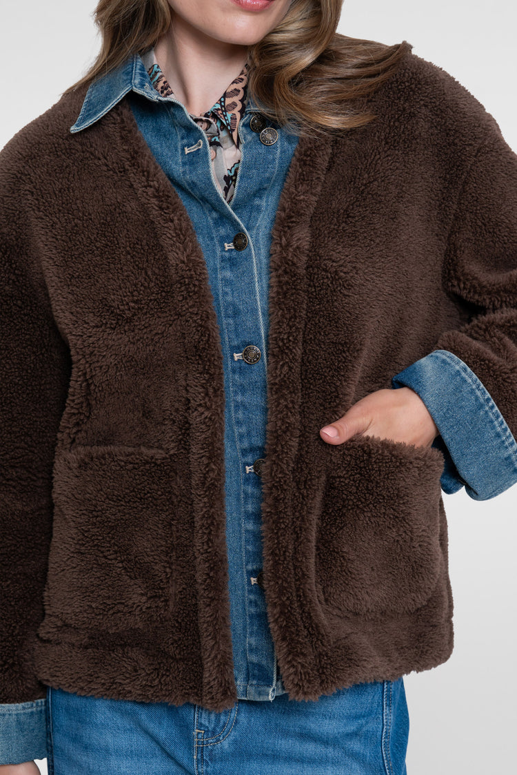 Geisha teddy jacket met denim