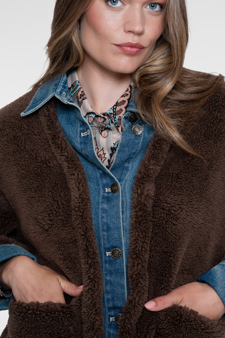 Geisha teddy jacket met denim