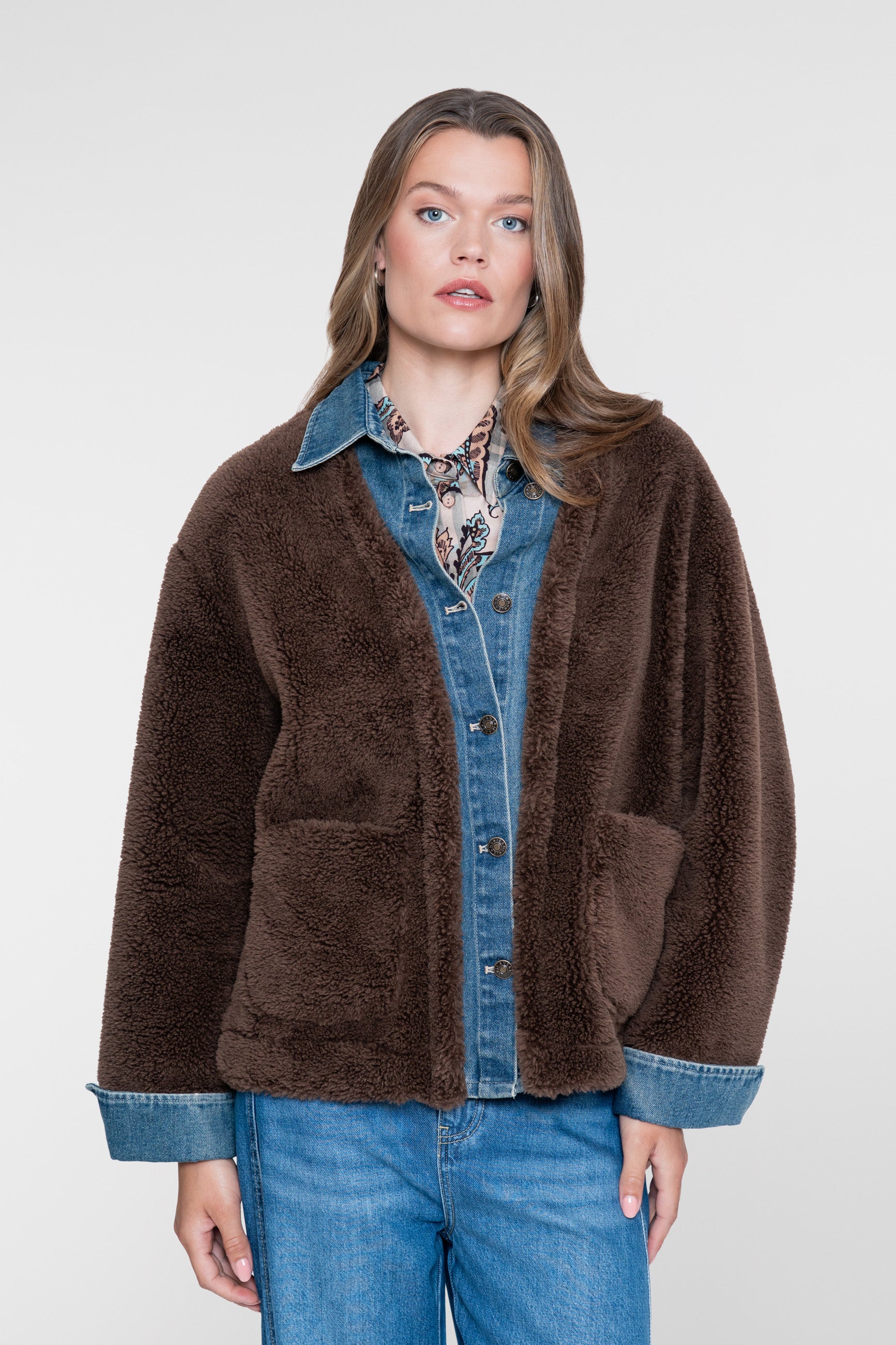 Geisha teddy jacket met denim