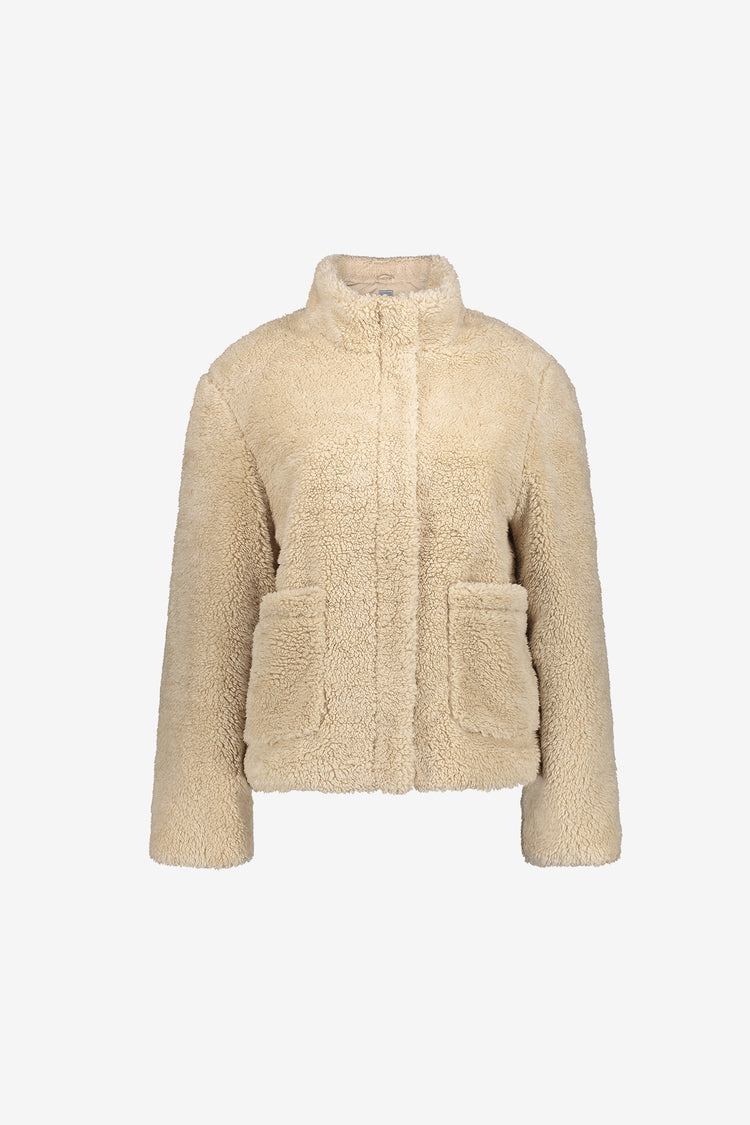 Geisha teddy jas met opgestikte zakken en kort model