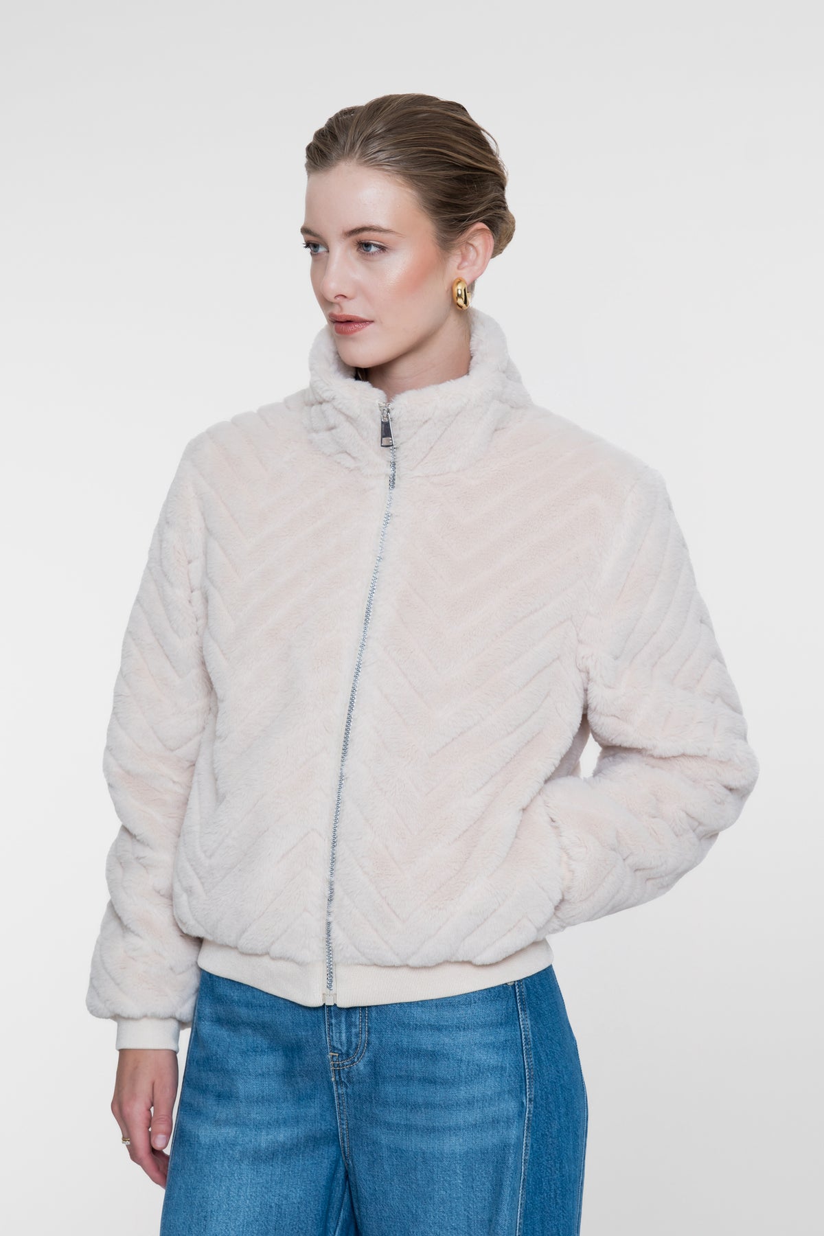Geisha teddy jack met hoge kraag en zigzagpatroon