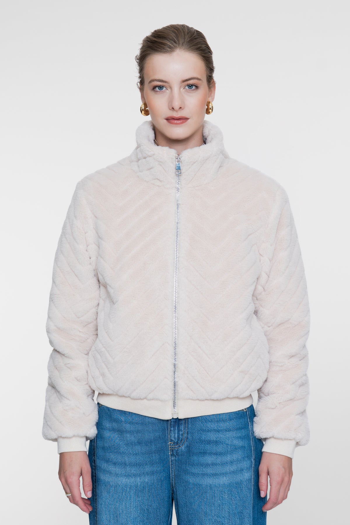 Geisha teddy jack met hoge kraag en zigzagpatroon