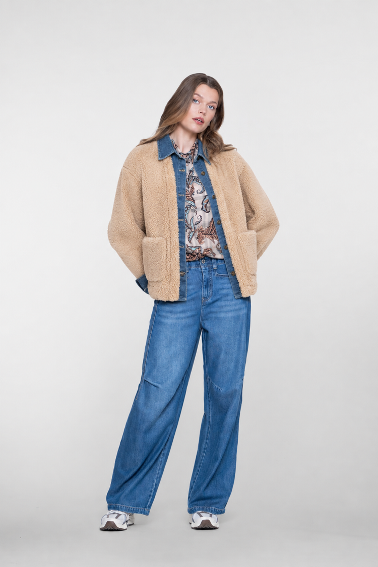 Geisha teddy jacket met denim
