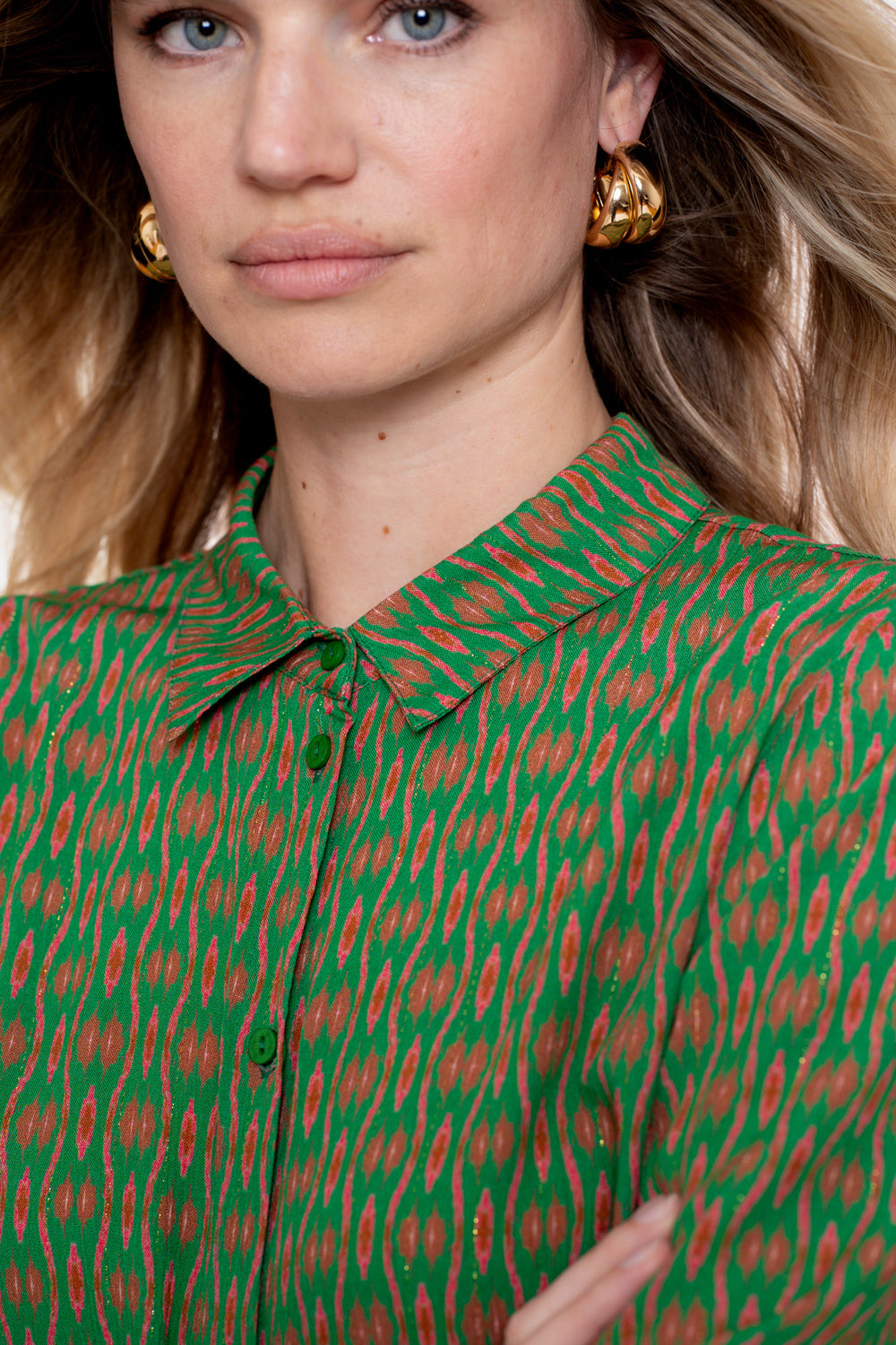 Geisha dames blouse met grafische print en lurex