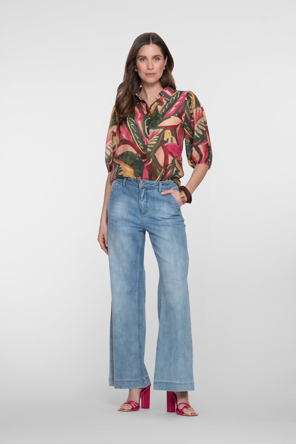 Geisha spijkerbroek wide leg stonebleach denim